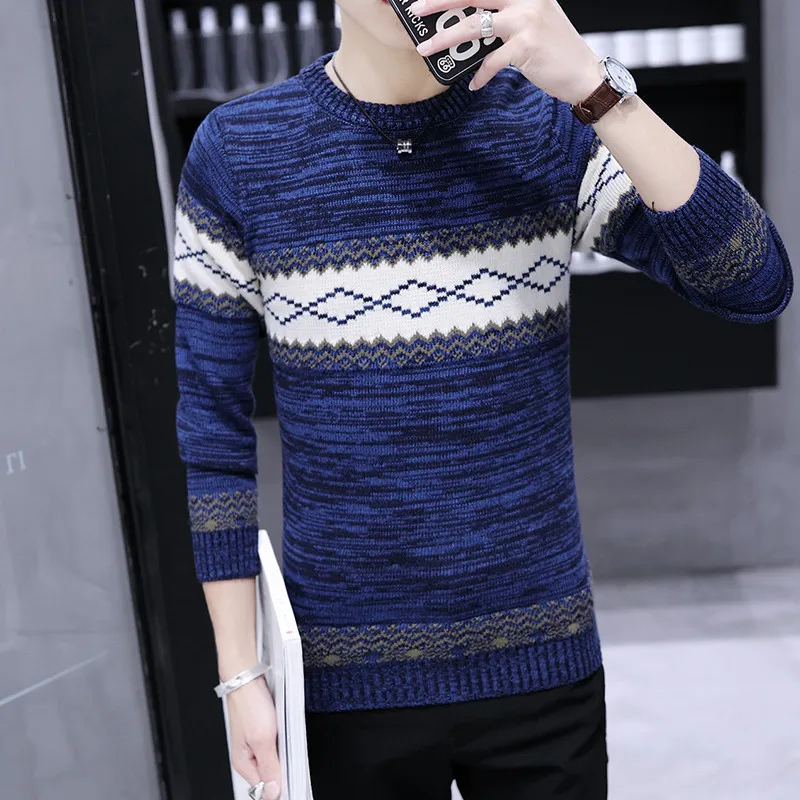 Мужской осенний Модный повседневный вязаный полосатый цветной блок Тонкий Трикотажный Джемпер Пуловер мужской свитер Джерси Одежда