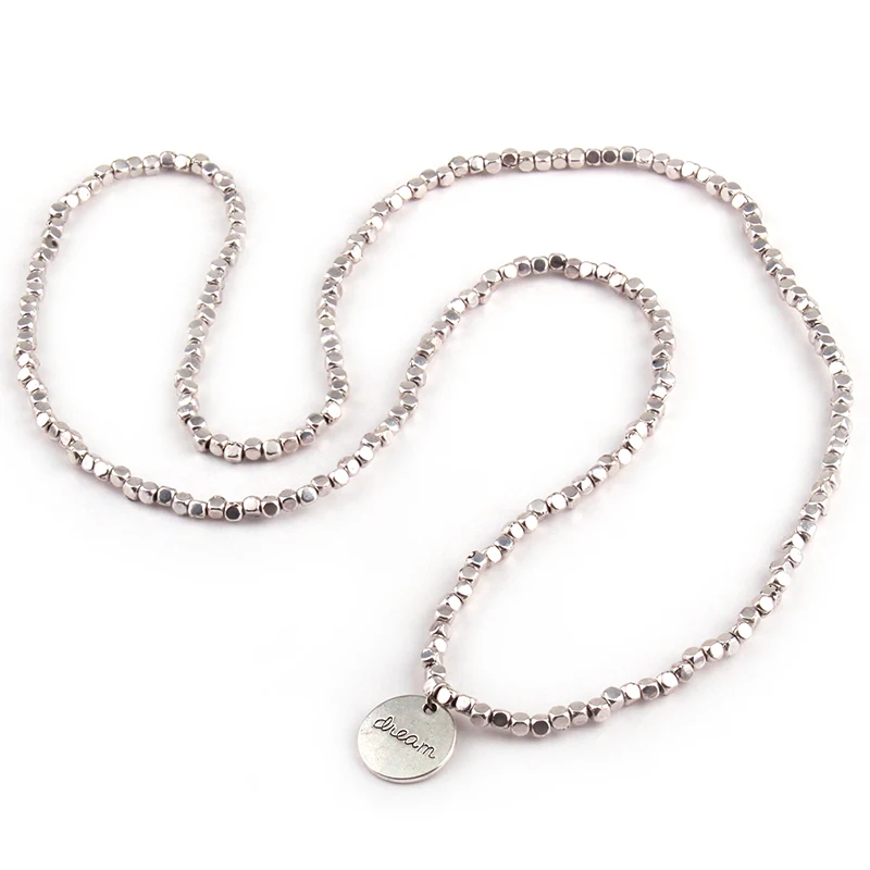 Free Shipping square Beads five row wrap bracelet Neklace double side Dream Moon charm metal bracelets