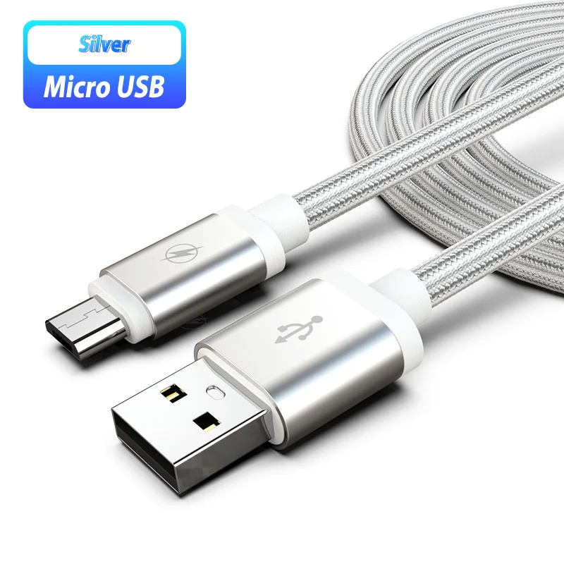 3 2 м/метр Micro USB кабель Micro-Usb кабель 1,5 м провод для samsung Galaxy J7 J6 Plus Xiaomi Redmi 8 7 8A 7A Tecno Phantom 9 - Цвет: silver