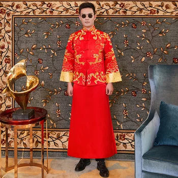 

Traditional Ancient Male Wedding Coat+Robe Costume Suit Chinese Style Tang Clothes Dragon Embroidery Bridegroom Clothing S-XXL