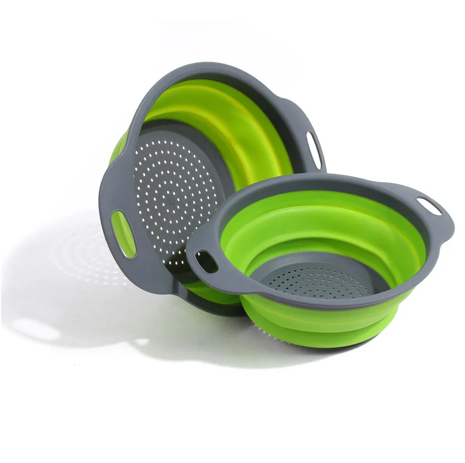 2Pcs Collapsible Silicone Colander Fruit Vegetable Washing Basket Strainer Foldable Drainer with