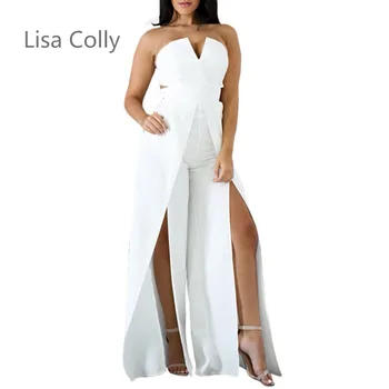 

Lisa Colly women sexy jumpsuits 2018 summer fashion club jumpsuits wid leg long pants Casual high waist chiffon trouses