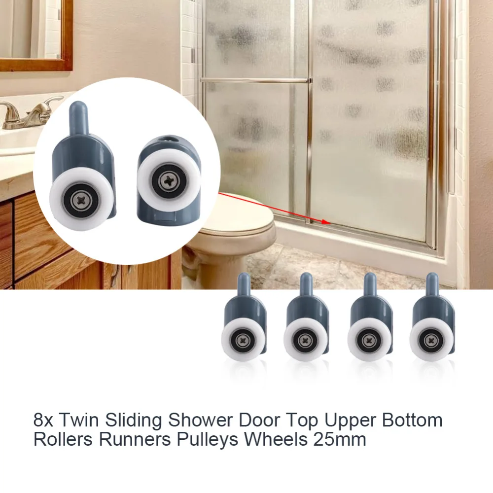 

8 x Twin Bottom Top Shower Door Rollers Pulleys Wheels Runners Bathroom