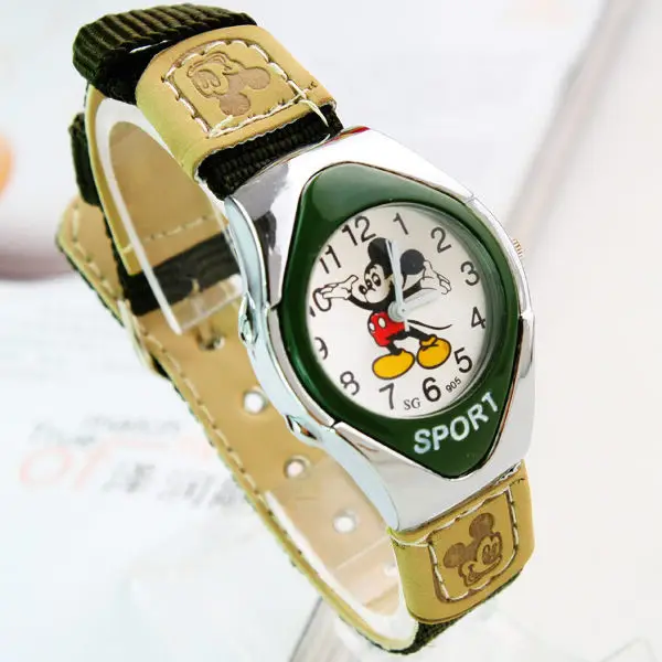 Модные милые часы с Микки Маусом для мальчиков и девочек, подарок на день рождения, часы для детской одежды, наручные часы relogio, горячие холщовые часы - Цвет: Зеленый