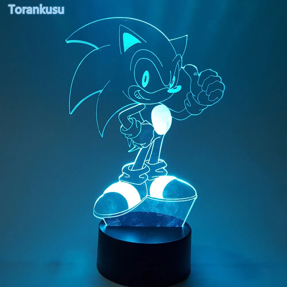Sonic The Hedgehog Action Figure Sonic 3D Nightlight Visual Illusion LED RGB Changing Lamp Sonic Model Toy Doll 3D03