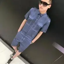 S-3XL! Плюс Размер Мужская Новая одежда Модный комбинезон мужской облегающий цельный короткий рукав джинсовое пальто певица костюмы