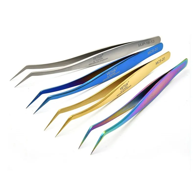 100% VETUS Original MCS Series Premium Beauty Makeup Tweezers for Volume Eyelashes Extension Top Quality Super Fine Tip Clip 4