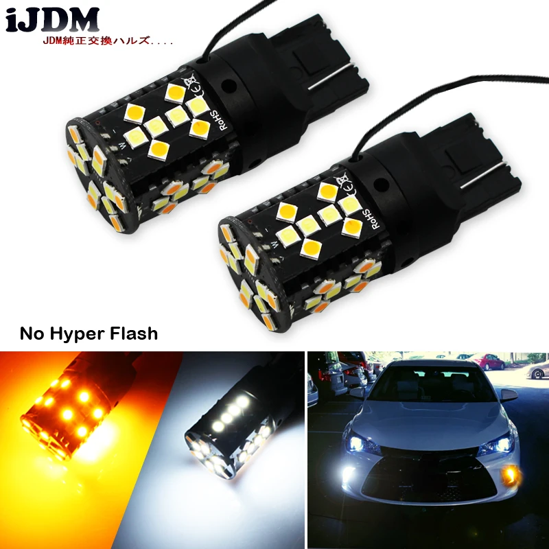 No Hyper Flash 24W High Power Amber 7440 W21W T20 LED Replacement Bulbs For Car Front or Rear Turn Signal Lights iJDMTOY iJDMTOY Auto Accessories Replace W21W 7440 7444 922A Corner Bulbs 2 No Load Resistor Required 