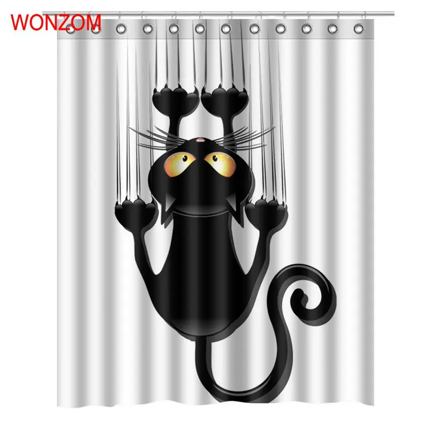 WONZOM Черный кот занавески для душа ткань Ванная комната декор украшения Cortina De Bano полиэстер животных для ванной шторы и крючки подарок - Цвет: WM18204