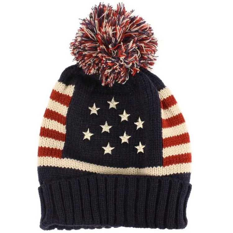 Зимняя шапка женская американская вязаная шапочка с флагом шерсть Зимние теплые трикотажные шапки для женщин шапочки горрос Женская шляпка