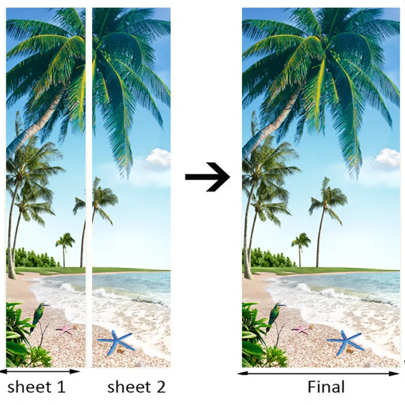 2 шт./компл. самоклеющиеся наклейки дверь Стикеры 3D пляж кокосовой пальмы пейзаж настенная живопись Бумага Ресторан Ванная комната Водонепроницаемый стены Стикеры s
