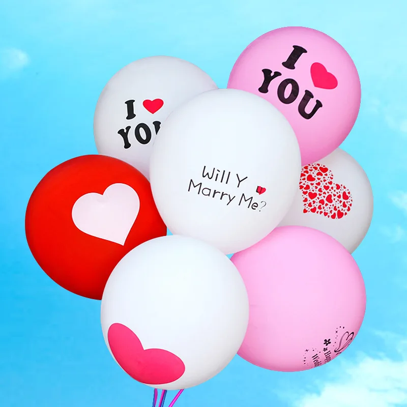 

10pcs 12 inches printed latex round balloon thickening creative proposal to express the heart printed balloon wedding supplies