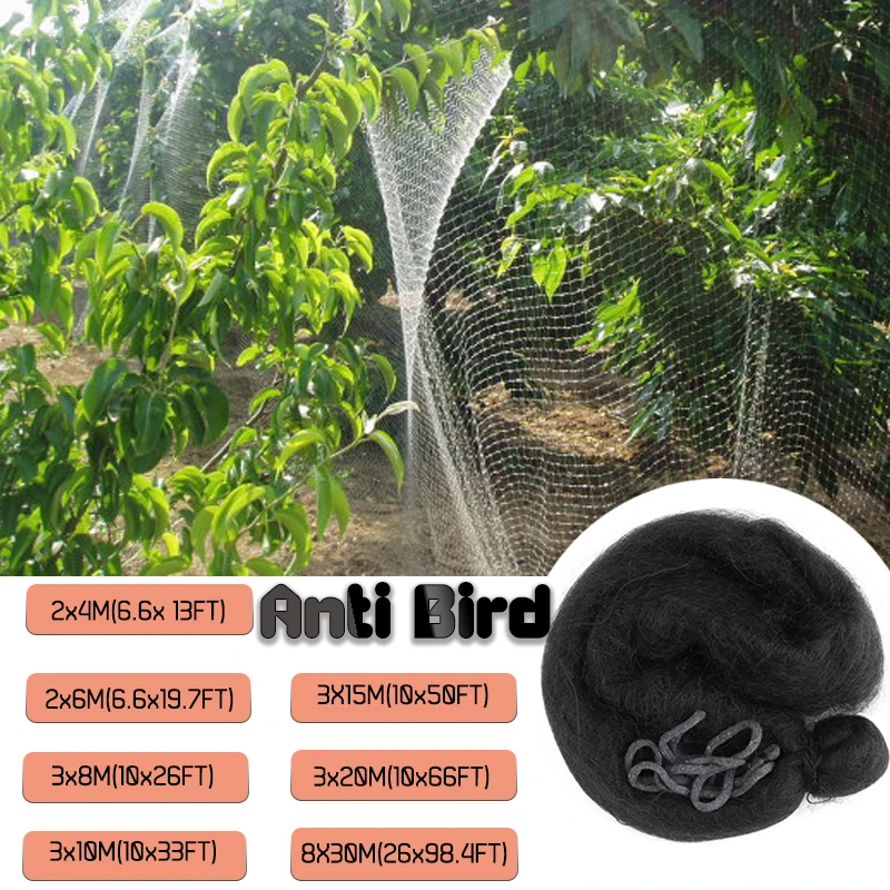Multiple sizes Plastic Anti Bird Netting Pond Net Protection Crops Fruit Tree Vegetables Orchard protection net for Garden