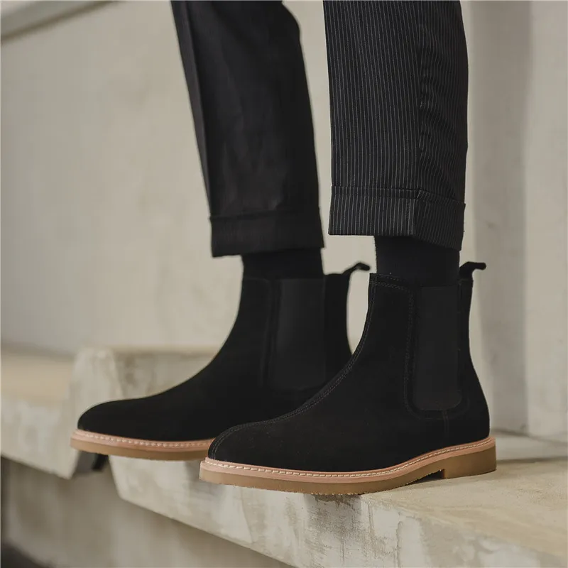 Английские Замшевые мужские ботинки «Челси» в стиле панк; удобные мужские ботинки из натуральной кожи для отдыха