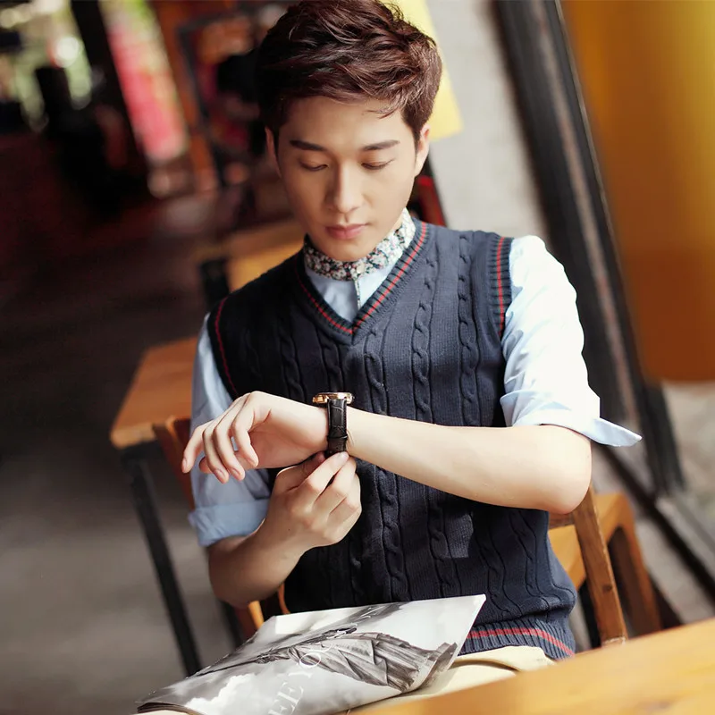 100/% Cotton Knit Cardigan Mens Autumn Winter Coloured V Neck Thin Sleeveless Sweater