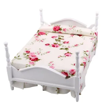 

1:12 Dollhouse Miniature Furniture Flower Bed Bedroom Furniture With Bedding
