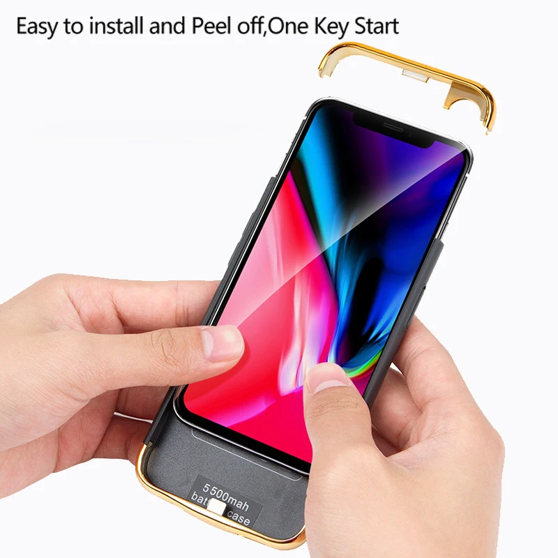 Батарея чехол для iPhone X XR XS xsmax 5500/6000 мА/ч, внешняя Батарея Зарядное устройство чехол резервного копирования Мощность банк Портативный Мощность зарядный чехол