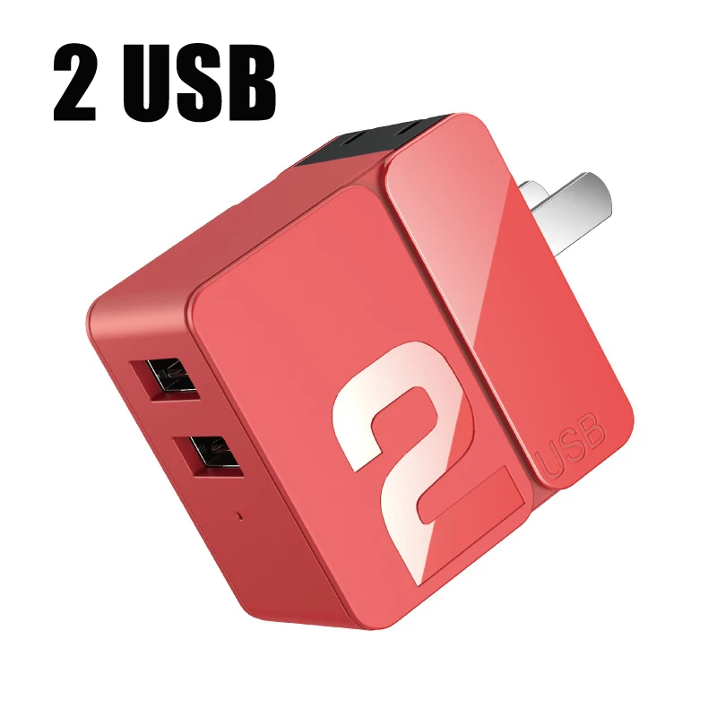 Rock 4 2 USB быстрое зарядное устройство Универсальная Быстрая зарядка дорожный Складной адаптер 5V2. 4A 5V4A EU US вилка для iPhone samsung Xiaomi huawei - Тип штекера: 2 USB RED