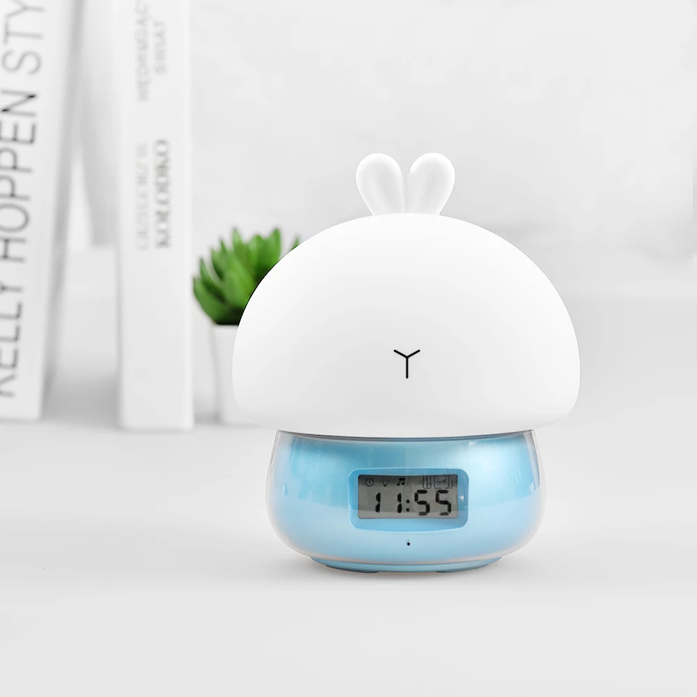 SuperNight 2 in 1 Rabbit LED Night Light with Alarm Clock Remote Touch Sensor Colorful USB Silicone Children Kids Bedside Lamp (18)
