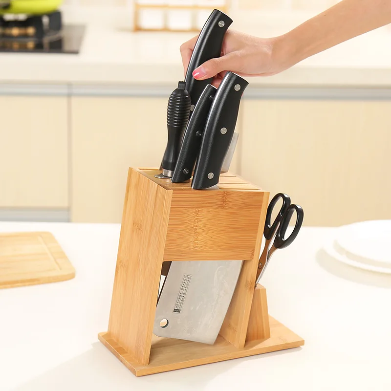 

Wood Kitchen Knife Holder Multifunctional Storage Rack Tool Holder Bamboo Knife Block Stand Kitchen Accessories