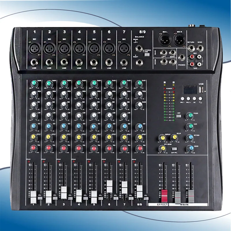 Professional 8 Channel DJ Audio Bluetooth USB Mixer Power with Amplifier Mixer Double Effects Powered Mixer