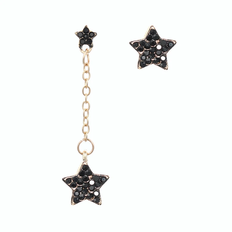 

2019 Korean Gold Chain Tassel Crystal Star Dangle Drop Statement Earrings Summer Trendy Unique Asymmetrical Earrings for Women