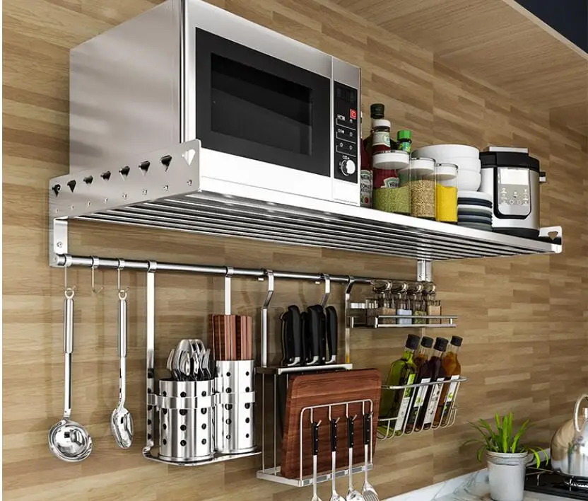 Wall mounted kitchen rack single layer oven rack wall 304 stainless steel microwave oven rack