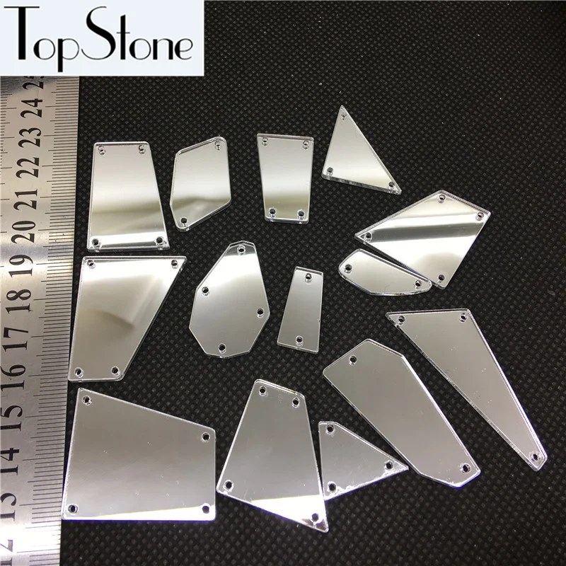 

30pcs Top quality The Rest Shapes Sizes Sew On Acrylic rhinestones with holes flat back mirror Surface Sewing Acrylic Beads