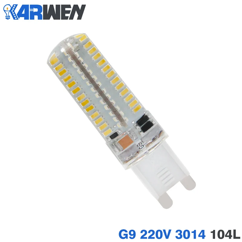 KARWEN 10 шт./лот G4 G9 Светодиодный лампа SMD3014 2835 3 Вт 5 Вт 7 Вт 9 Вт AC/DC 12V AC 220V 24 48 64 104 светодиодный s люстра 360 градусов с украшением в виде кристаллов пятно - Испускаемый цвет: 220V 3014 104Leds