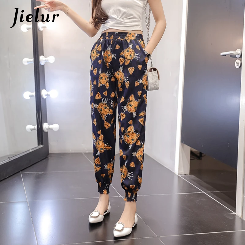 Jielur корейский летний Свободный шифон женские брюки Кот пляжный костюм с