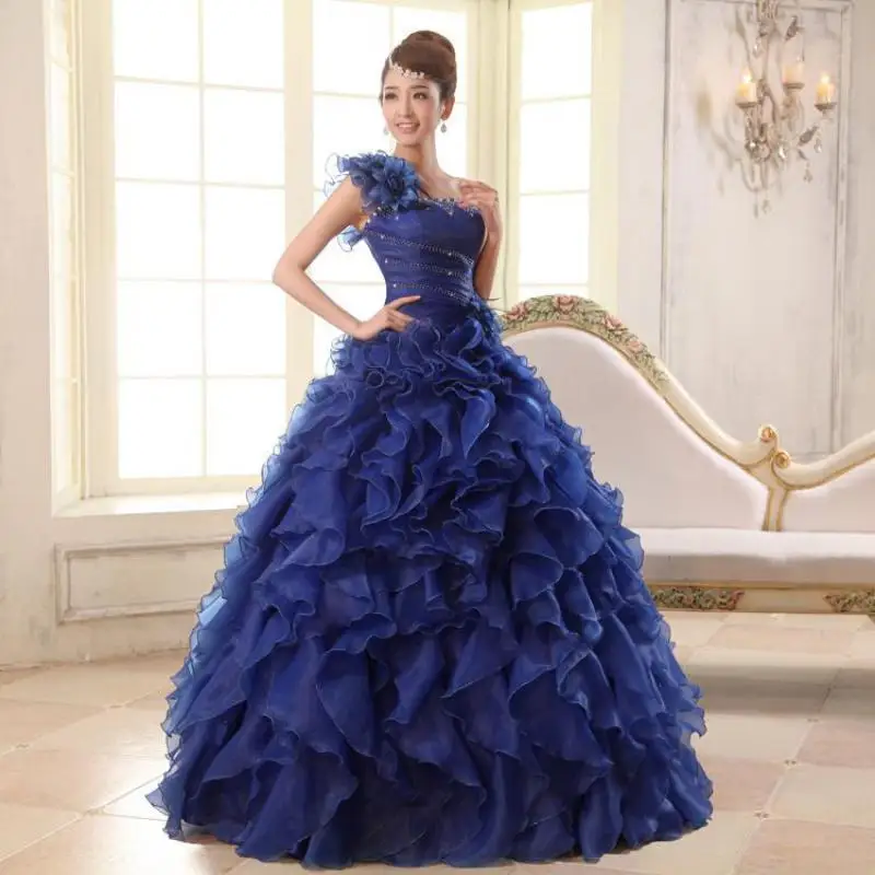 Do Dower, винтажное длинное бальное платье на одно плечо, бисероплетение, цветы, шнуровка, на заказ, бальное платье, платье L - Цвет: Синий