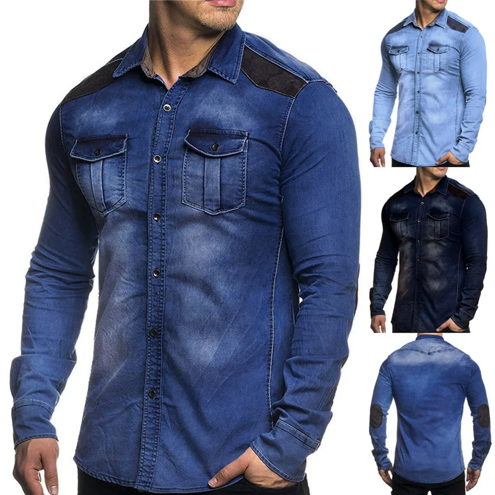 

2018 New Fashion Mens' Autumn Winter Denim Blouse casual Vintage Distressed Demin Tops Coat 8.31
