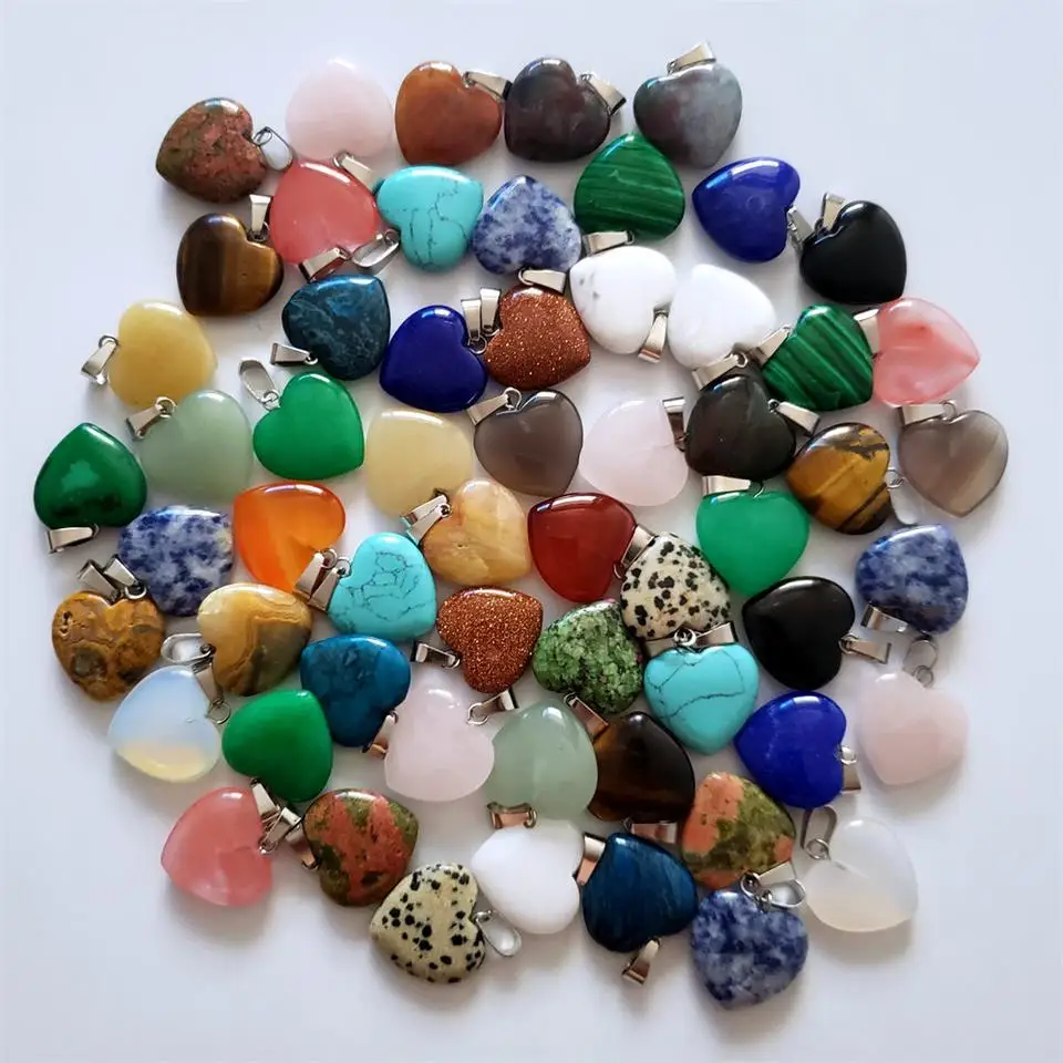 Wholesale 50pcs/lot Good Quality Assorted Heart Natural Stone charms pendants for jewelry making