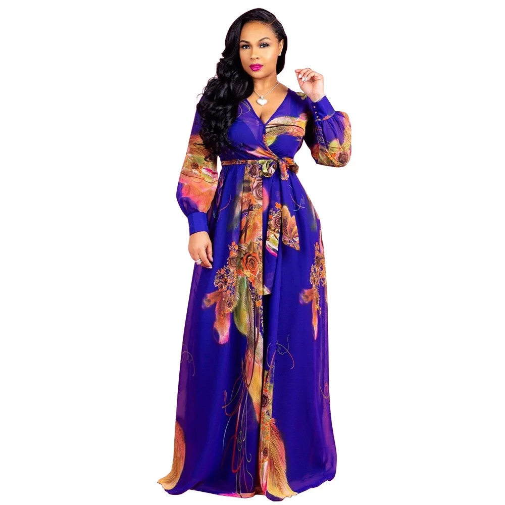 

Classy European printed Chiffon summer women dress 2019 New fashion big size Xl~5xl African printed maxi dress African clothes