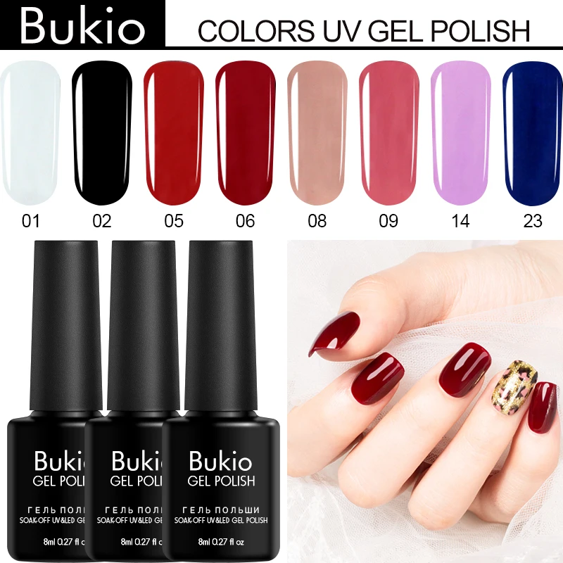 

Bukio 8ml 56 Colors Primer Gel Nail Polish Long Lasting Soak Off LED Lamp Gel Choose At Your Lucky Manicure Gel Varnish