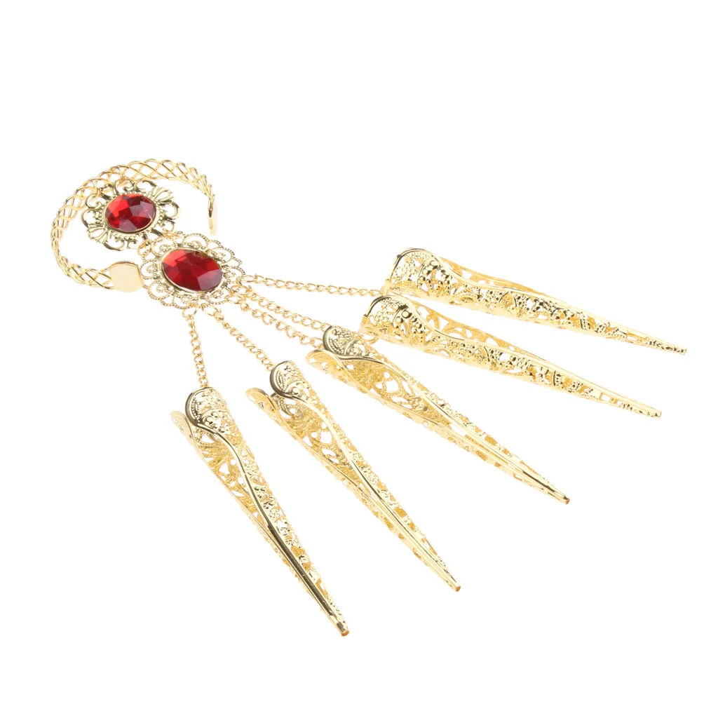 Unique 1 Pair India Belly Dance Finger Nail with Bracelet Gold Long Nails Dance Accessories Adult Kid Belly Dance Accessory 