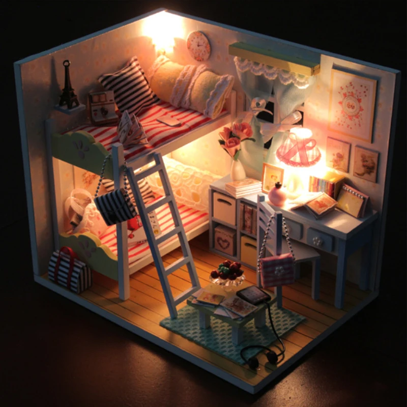 

DIY DollHouse Miniature With Furniture House 3D Wooden Mini Dollhouse Gift Model Toys For Kids Sentimental Memories D014 #E
