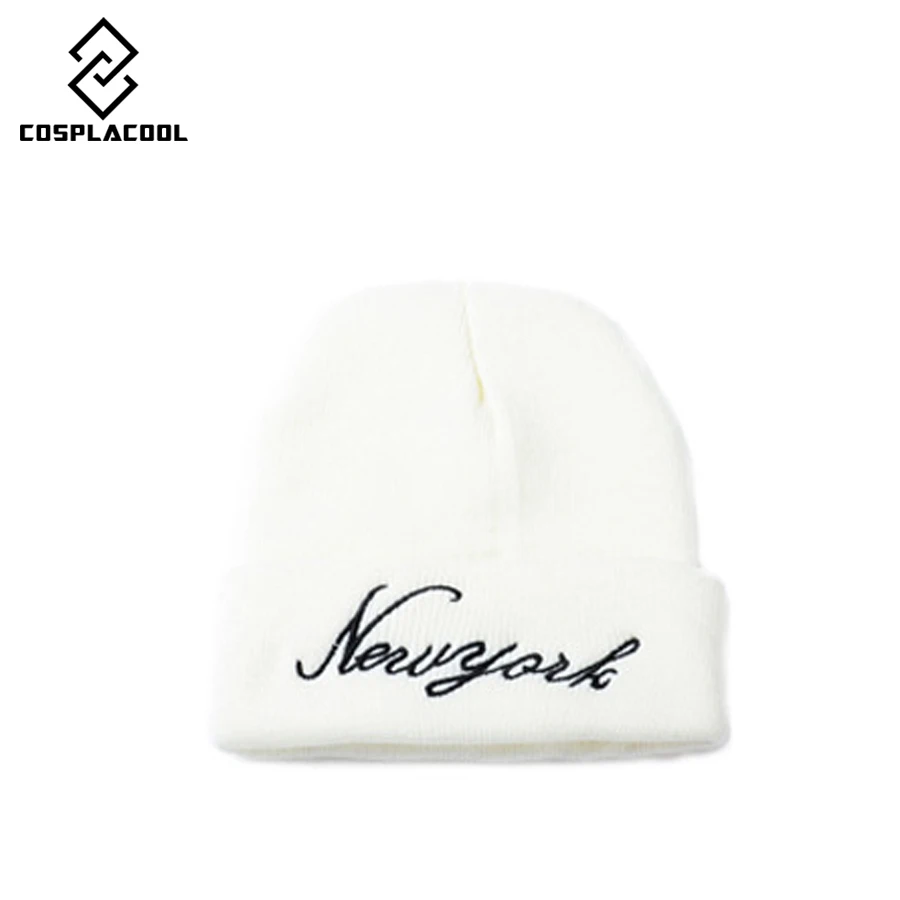 

[COSPLACOOL]new york Wool beanie knitted mink winter warm Fleece beanies hats women Skullies Bonnet  Outdoor hats Warm Baggy Cap