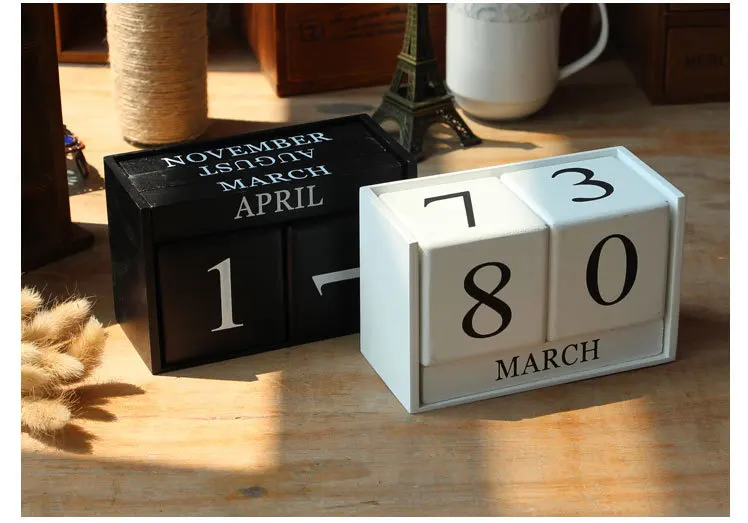 

White and Black Wooden Calendar Decoration Home decoration Ornaments Creative Household Study Office Desktop Decoration For Gift