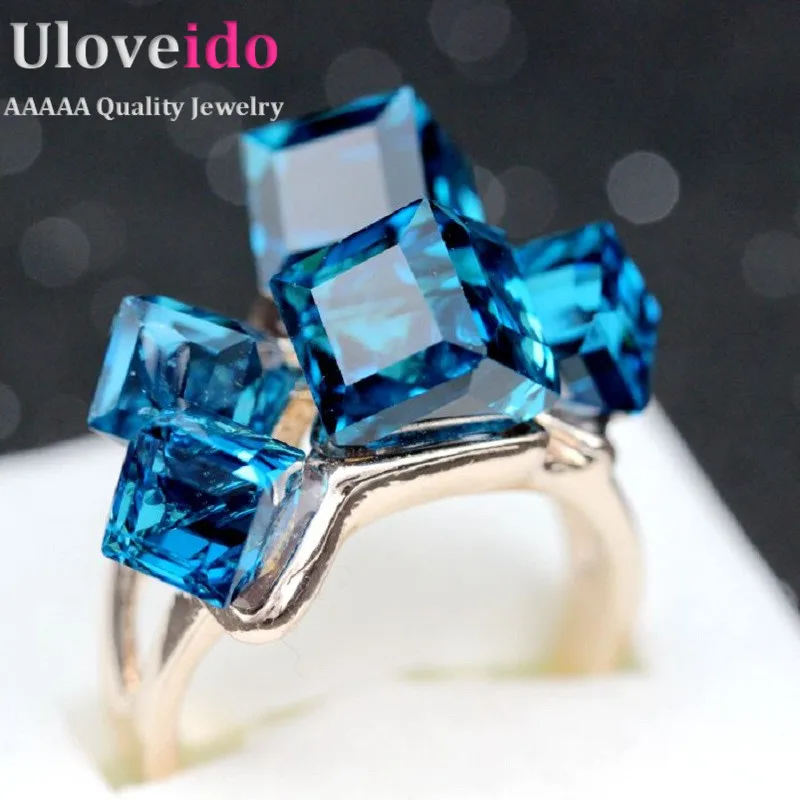 Rose Gold Finger Topaz Jewelry Woman's Engagement Crystal Square Ring Women Anillos Punk  Zirconia Bridal Bague Femme 2015 GR123