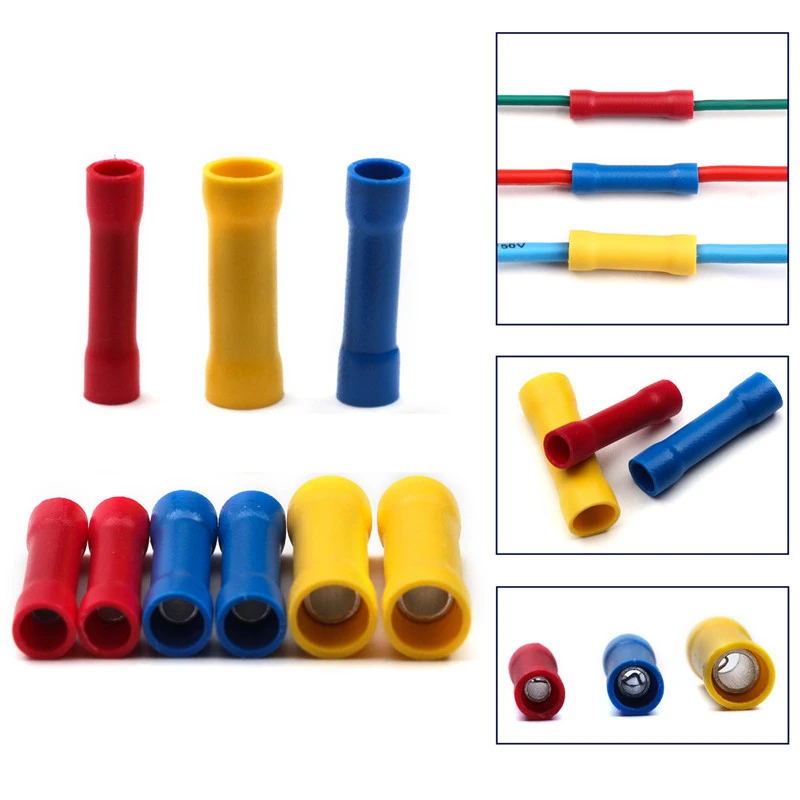 Yellow Insulated Butt Crimp Terminals Electrical Splice Connectors Red Blue