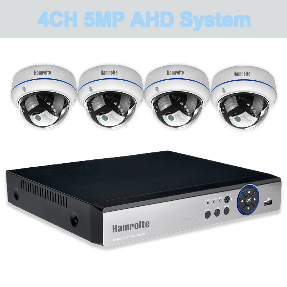 Hamrolte CCTV система 4CH 5MP AHD DVR Антивандальная 3,6 мм объектив 5MP купол Водонепроницаемая AHD камера AHD система обнаружения движения XMEYE