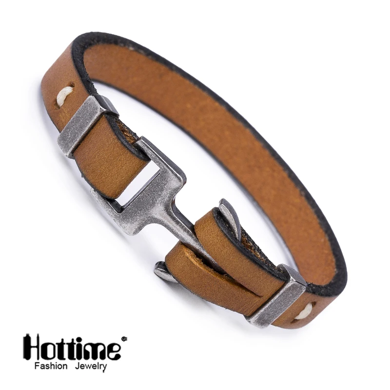

Hottime New Men Jewelry Pirate Style Alloy Italian Genuine Leather Anchor Bracelets Cuff Handmade Wrap Bracelet & Bangles Gifts