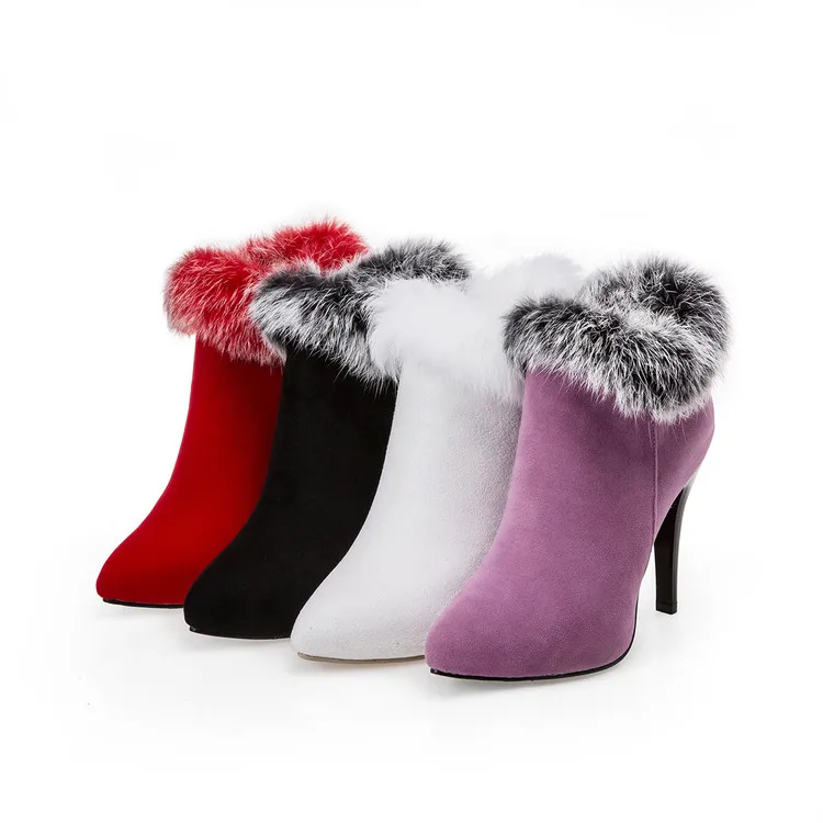 Г. Зимние ботинки большой размер 33-45, новые женские ботинки с острым носком, пикантные Ботильоны на каблуке, модная зимняя обувь повседневные зимние ботинки, T056