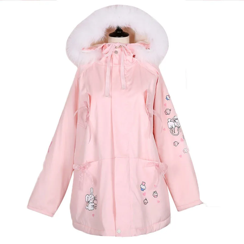 

2019 New Promotion To Keep Warm And Lovely Cartoon Young Girl Upset Clip Interlock Brought The Big Coat Pink Dust Female Jacket