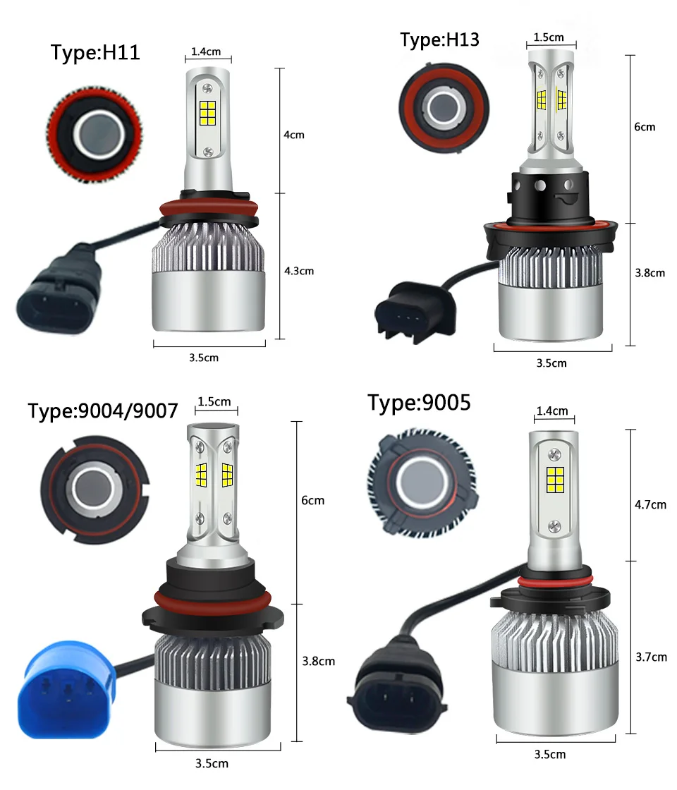 Kafulee фар автомобиля H7 светодиодный H4 H8 H11 H1 H3 H13 HB3 HB4 9005 9006 9007 S2 COB CSP 12 V 24 V 6000 K 72 W фары для 2PSC Автоматическая лампочка свет