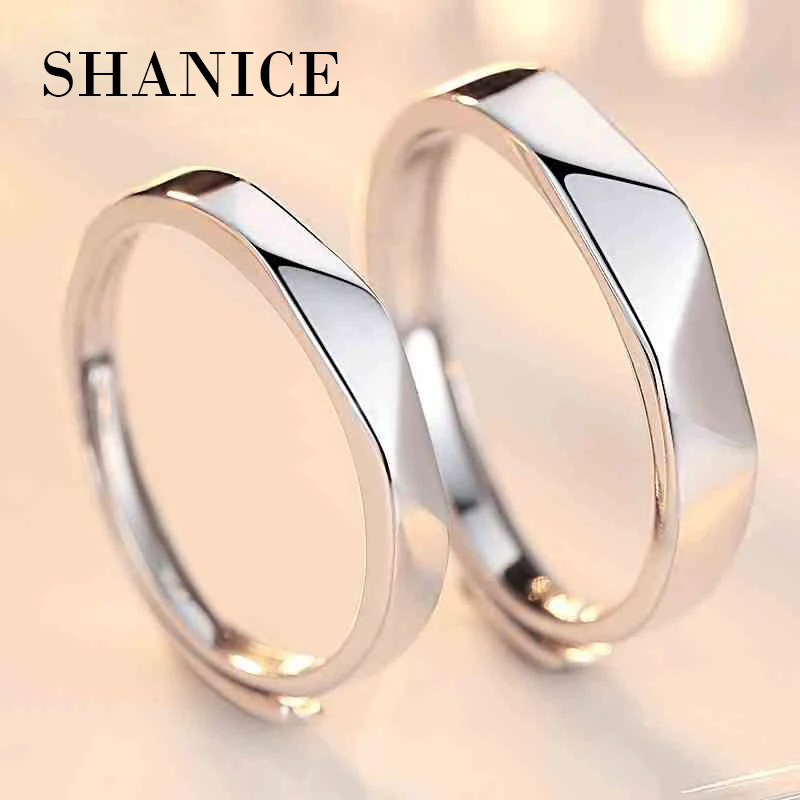 SHANICE 925 sterling silver open couple ring men & women finger rhombus promise for lovers love band wedding engagement jewelry