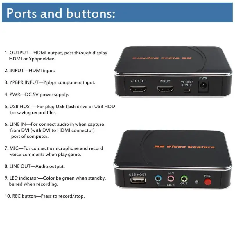 

HD Game Capture Card HD Video Capture 1080P HDMI/YPBPR Video Recorder for Xbox drop shipping sep21