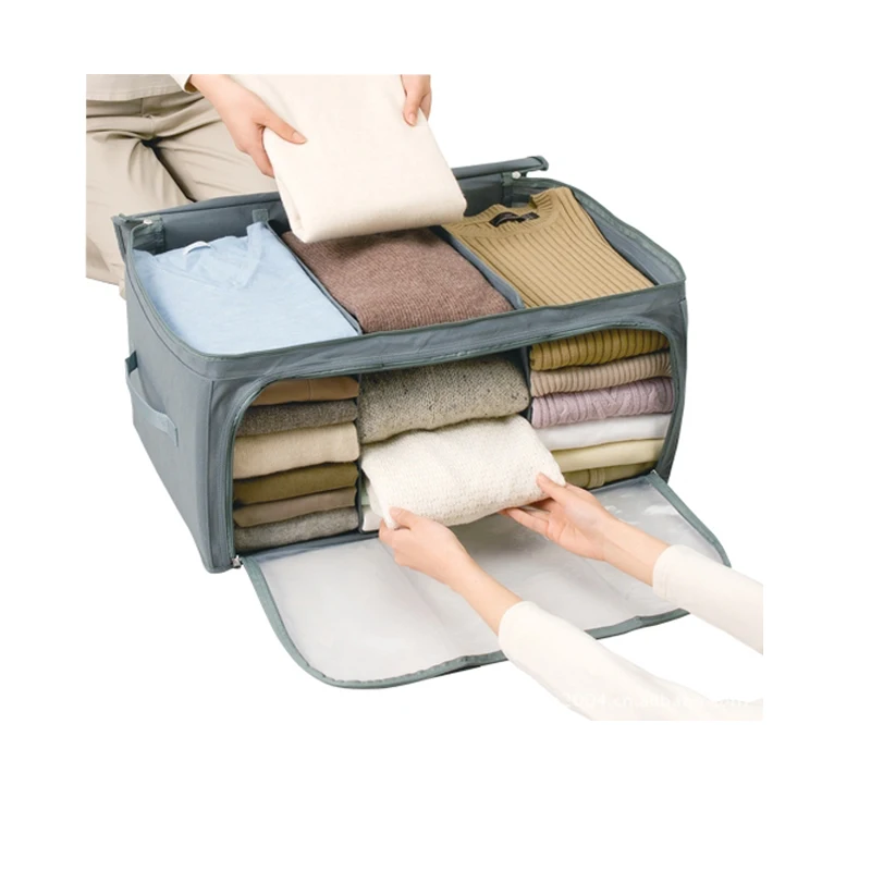 

62L Adjustable Folding Bamboo Charcoal Folding Clothes Storage Box Gray Box Underwear Bra Storage Box Drawer Storage Cabinet