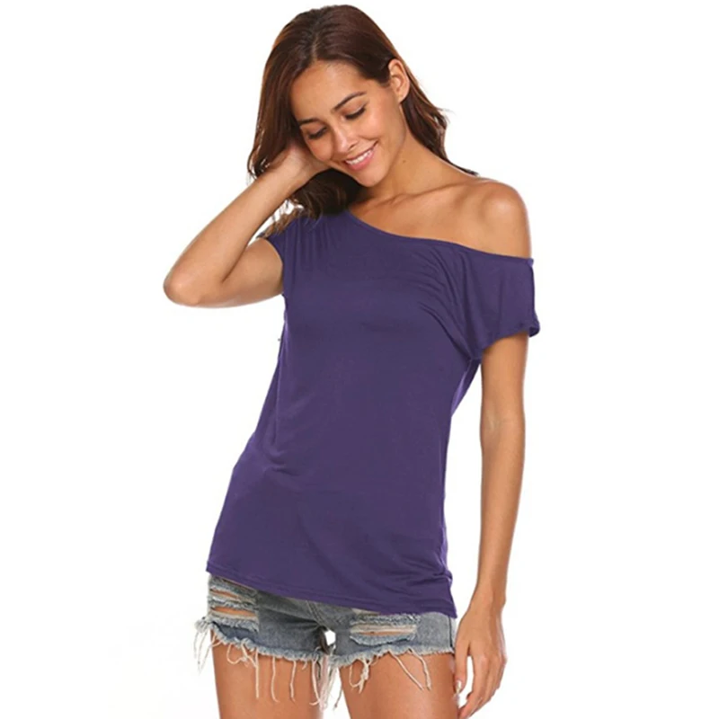 

Summer Women One Shoulder Tops Women Blouse Short Sleeve Solid Color Tee Shirts Slim Fit Elegant Womens Tops And Blouses